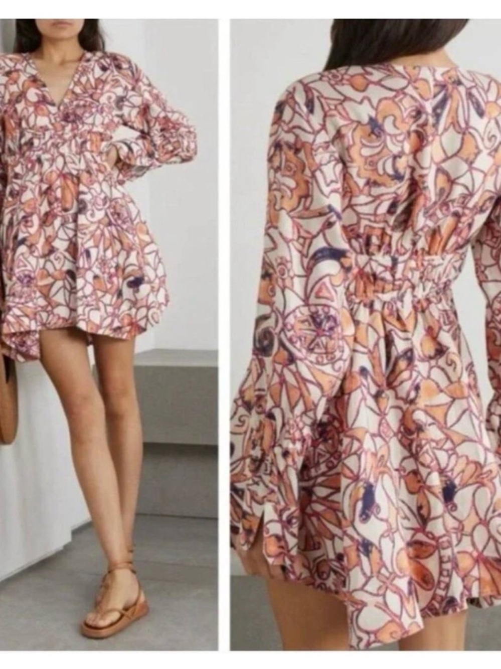 A.L.C. Salina dress Printed V-Neck Mini Dress in Peach, Pink and Navy